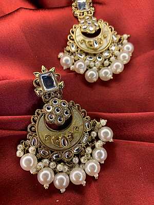 Elegant Chandbali Earrings with Pearl Droplets