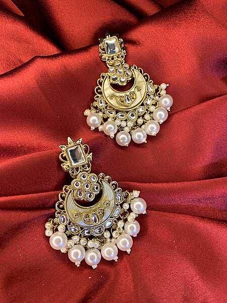Elegant Chandbali Earrings with Pearl Droplets