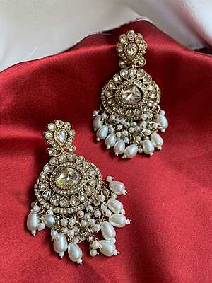 Elegant Kundan & Pearl Drop Chandbali Earrings