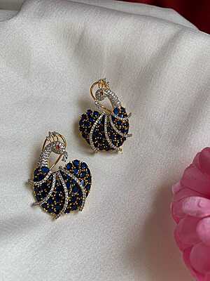 Royal Blue Peacock Studs: Handcrafted Artisan Earrings with Blue Spinels & Zircon Accents Royal Blue Peacock Studs: Handcrafted Artisan Earrings with Blue Spinels & Zircon Accents