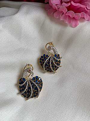 Royal Blue Peacock Studs: Handcrafted Artisan Earrings with Blue Spinels & Zircon Accents Royal Blue Peacock Studs: Handcrafted Artisan Earrings with Blue Spinels & Zircon Accents