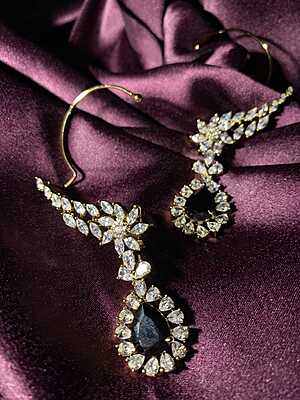 Royal Crimson Teardrop Earcuffs: Gold-Plated CZ Marquise Floral Wraps Royal Crimson Teardrop Earcuffs: Gold-Plated CZ Marquise Floral Wraps