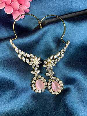 Royal Crimson Teardrop Earcuffs: Gold-Plated CZ Marquise Floral Wraps Royal Crimson Teardrop Earcuffs: Gold-Plated CZ Marquise Floral Wraps