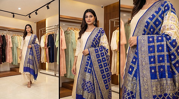 Kala Sanskruti White Blue Color Banarasi Georgette Bandhani Dupatta 2.5 M Elegant Traditional Wear Unique Dupatta for Women