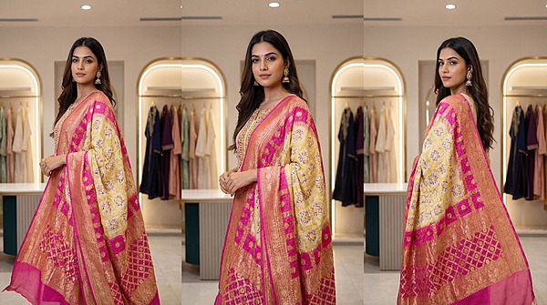 Kala Sanskruti White Lotus Color Banarasi Georgette Bandhani Dupatta 2.5 M Elegant Traditional Wear Unique Dupatta for Women