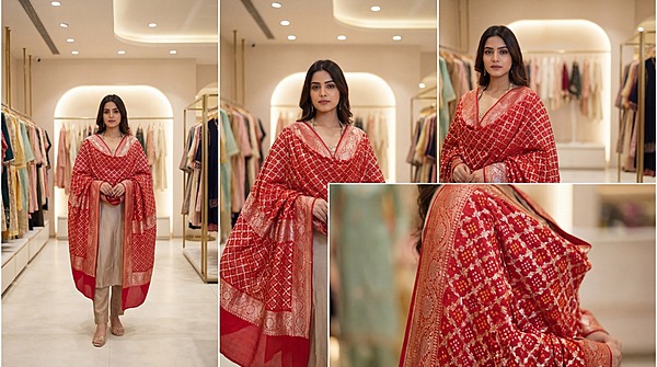 Kala Sanskruti All Over Red Color Banarasi Georgette Bandhani Dupatta 2.5 M Elegant Traditional Wear Unique Dupatta for Women