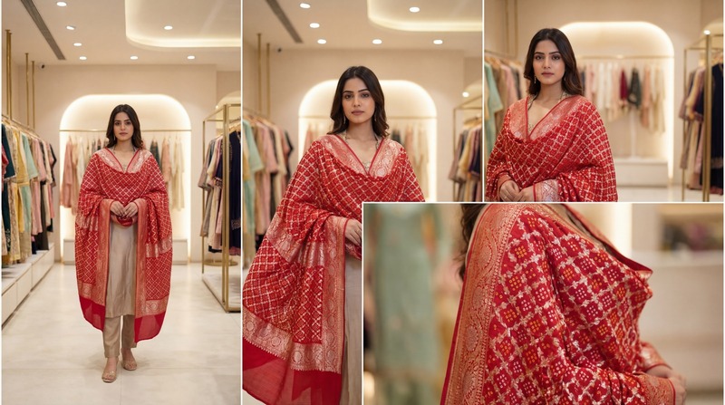 Kala Sanskruti All Over Red Color Banarasi Georgette Bandhani Dupatta 2.5 M Elegant Traditional Wear Unique Dupatta for Women