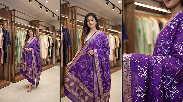 Kala Sanskruti All Over Purple Color Banarasi Georgette Bandhani Dupatta 2.5 M Elegant Traditional Wear Unique Dupatta for Women