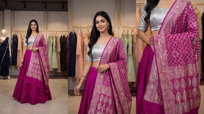 Kala Sanskruti All Over Pink Color Banarasi Georgette Bandhani Dupatta 2.5 M Elegant Traditional Wear Unique Dupatta for Women