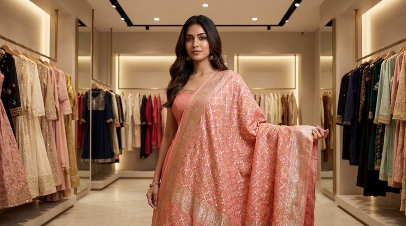 Kala Sanskruti All Over Peach Color Banarasi Georgette Bandhani Dupatta 2.5 M Elegant Traditional Wear Unique Dupatta for Women