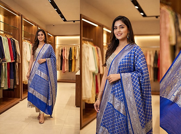 Kala Sanskruti All Over Royal Blue Color Banarasi Georgette Bandhani Dupatta 2.5 M Elegant Traditional Wear Unique Dupatta for Women