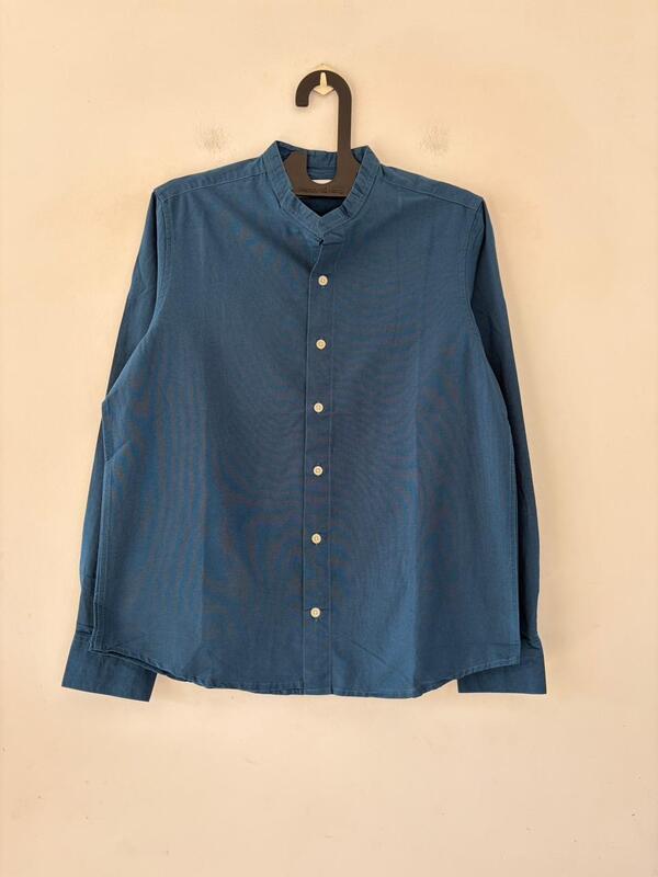 Peacock blue linen mandarin