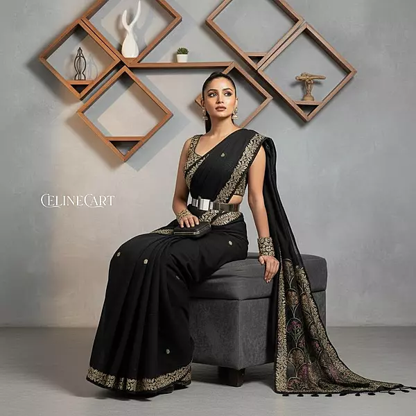 Black Saree with Vibrant Floral Embroidery
