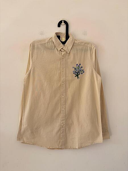 Beige bloom linen embroidered shirt