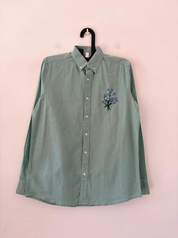 Mint meadow linen embroidered shirt