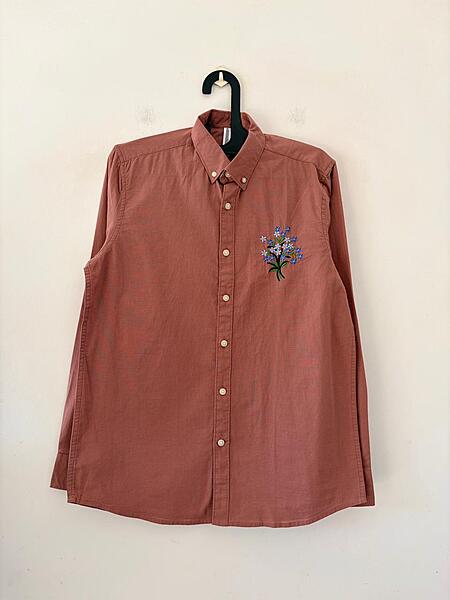 Rust terra linen embroidered shirt