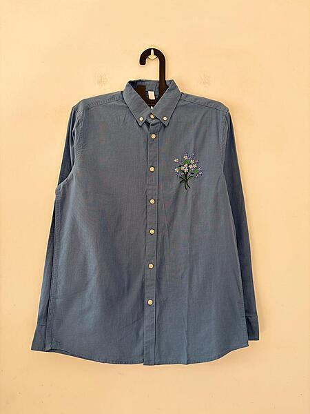 Azure garden linen embroidered shirt
