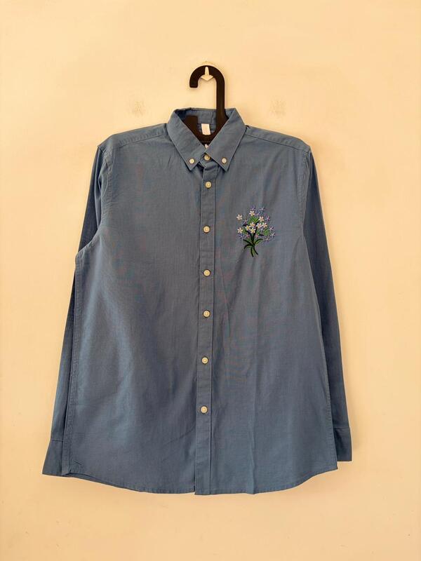 Azure garden linen embroidered shirt