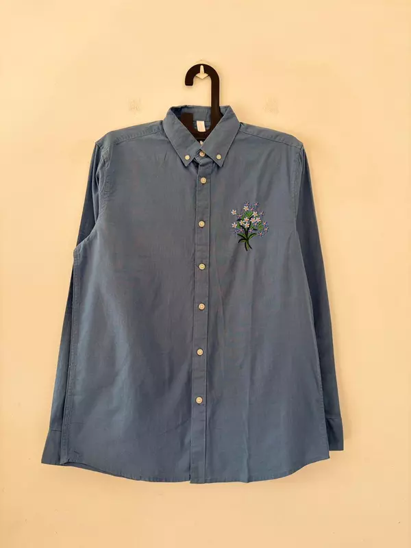 Azure garden linen embroidered shirt