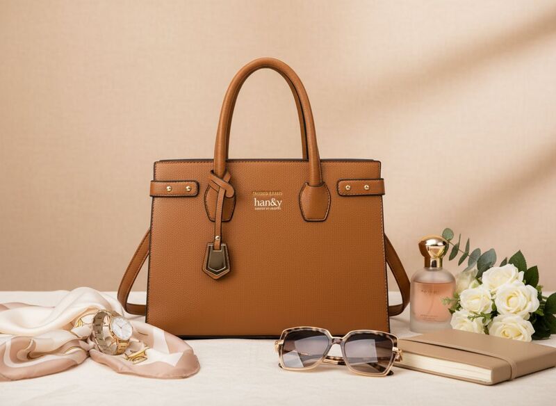 Wide Silver Modern Style Ladies  Hand Bags  ABS2222 (Brown)