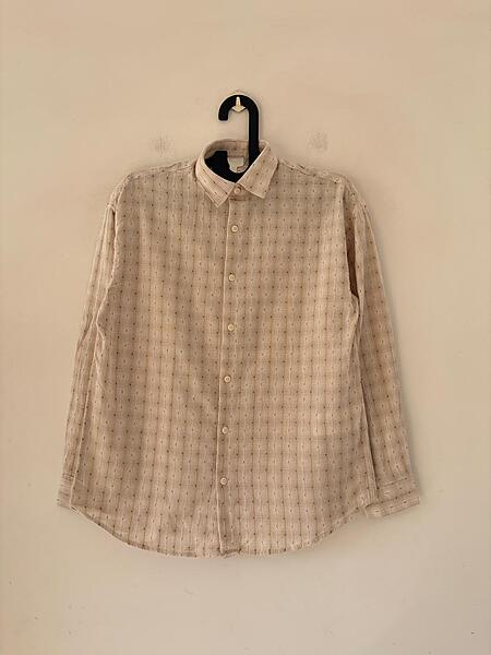 Beige textured check shirt