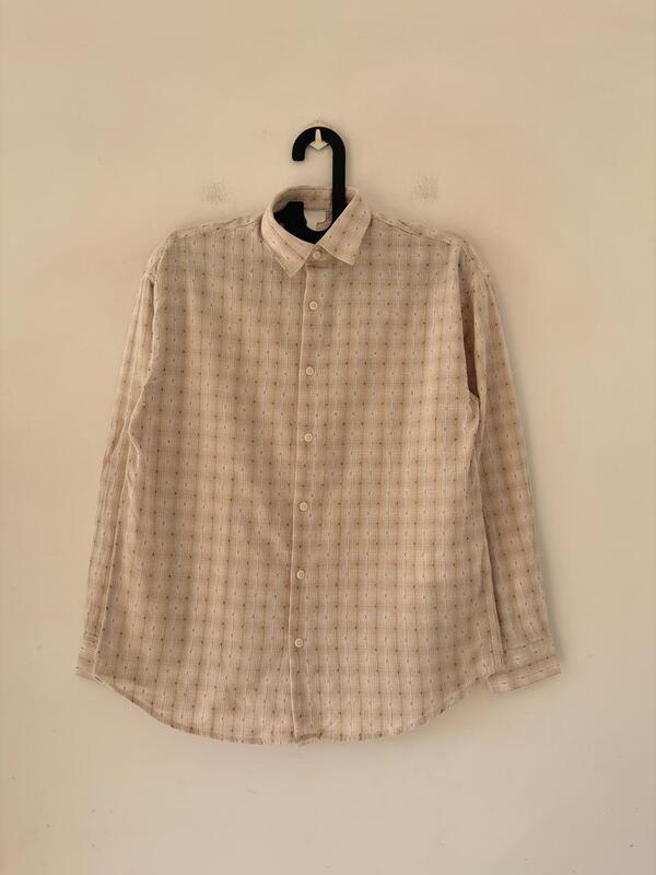 Beige textured check shirt