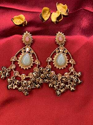 Gold-Plated Kundan Chandbali Earrings with Ghungroo Droplets