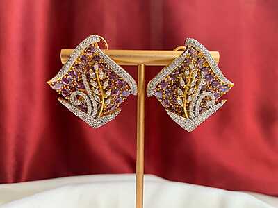 Regal Rhombus Leaf Studs – Multi-Gemstone & Diamond Pavé Earrings Regal Rhombus Leaf Studs – Multi-Gemstone & Diamond Pavé Earrings