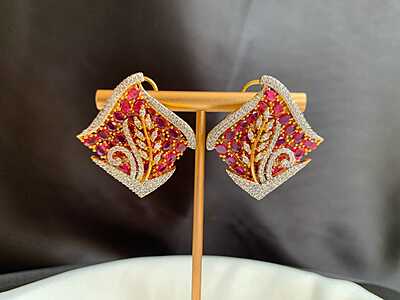 Regal Rhombus Leaf Studs – Multi-Gemstone & Diamond Pavé Earrings Regal Rhombus Leaf Studs – Multi-Gemstone & Diamond Pavé Earrings