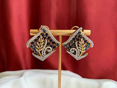 Regal Rhombus Leaf Studs – Multi-Gemstone & Diamond Pavé Earrings Regal Rhombus Leaf Studs – Multi-Gemstone & Diamond Pavé Earrings