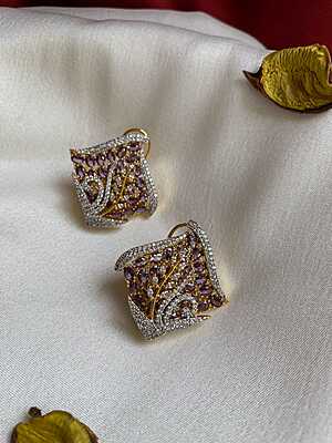 Regal Rhombus Leaf Studs – Multi-Gemstone & Diamond Pavé Earrings Regal Rhombus Leaf Studs – Multi-Gemstone & Diamond Pavé Earrings