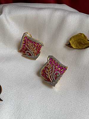 Regal Rhombus Leaf Studs – Multi-Gemstone & Diamond Pavé Earrings Regal Rhombus Leaf Studs – Multi-Gemstone & Diamond Pavé Earrings