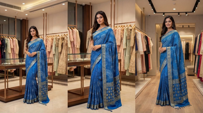 Kala Sanskruti All Over Sky Blue Color Pure Gaji Silk Bandhani Saree 6.5M with Blouse Piece Elegant Traditional Wear Saree for Women