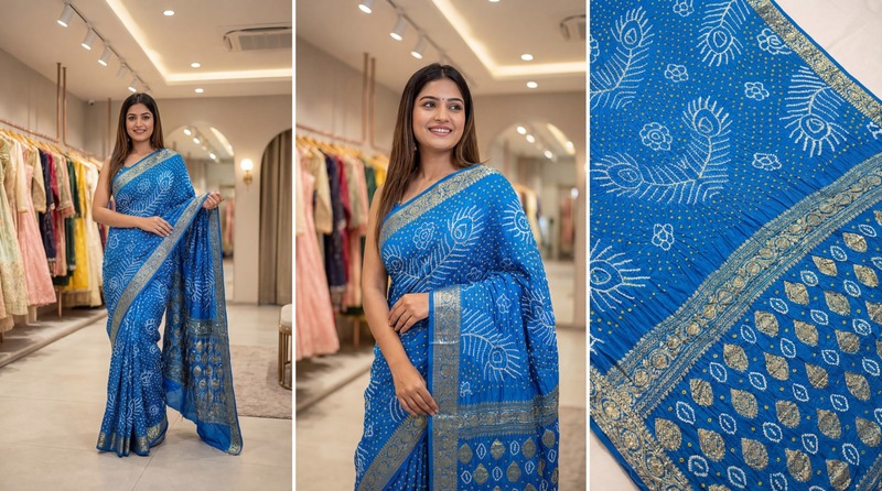 Kala Sanskruti All Over Sky Blue Color Pure Gaji Silk Bandhani Saree 6.5M with Blouse Piece Elegant Traditional Wear Saree for Women