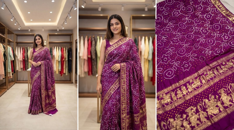 Kala Sanskruti All Over Magenta Color Pure Gaji Silk Bandhani Saree 6.5M with Blouse Piece Elegant Traditional Wear Saree for Women