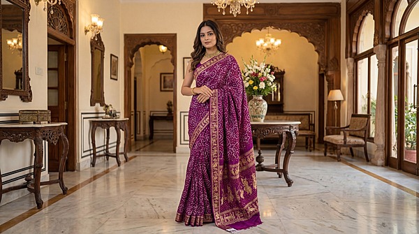Kala Sanskruti All Over Magenta Color Pure Gaji Silk Bandhani Saree 6.5M with Blouse Piece Elegant Traditional Wear Saree for Women