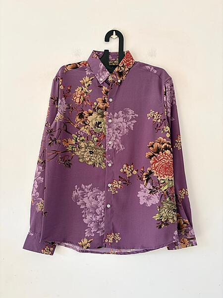 Royal violet floral viscose shirt