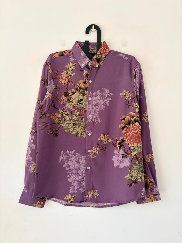 Royal violet floral viscose shirt