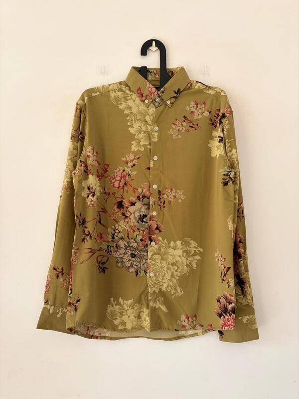 Golden olive floral viscose shirt