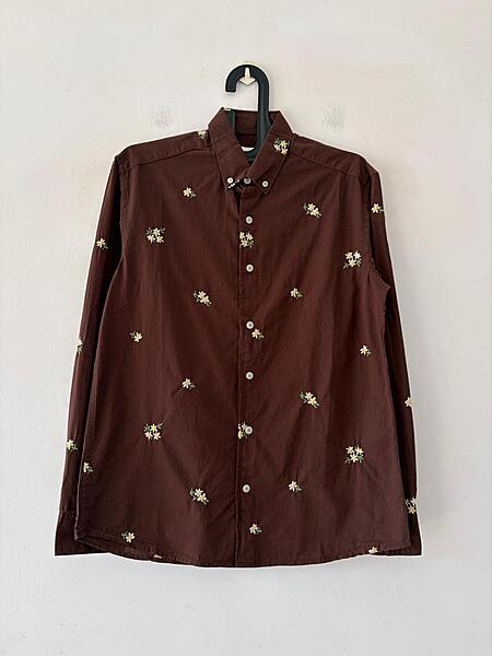 Coffee linen embroidered shirt