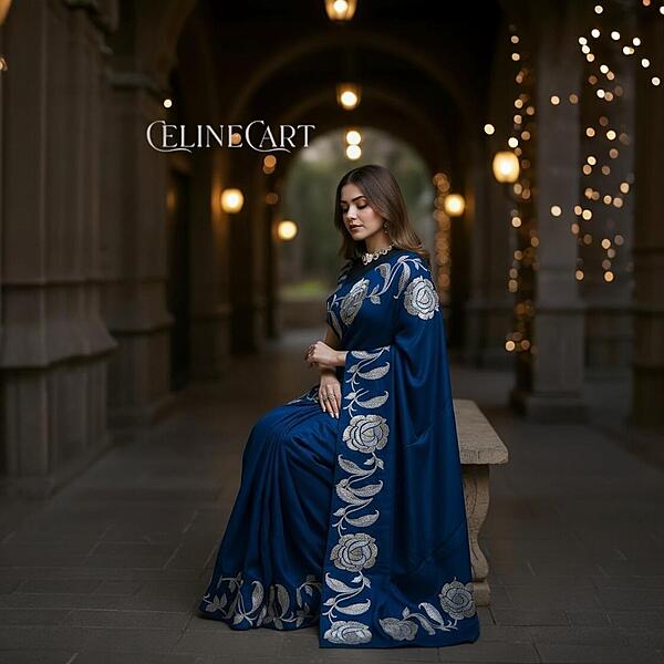 Tussar silk floral embroidery