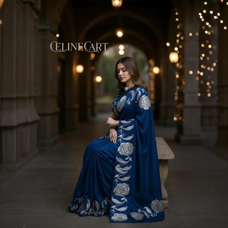 Tussar silk floral embroidery