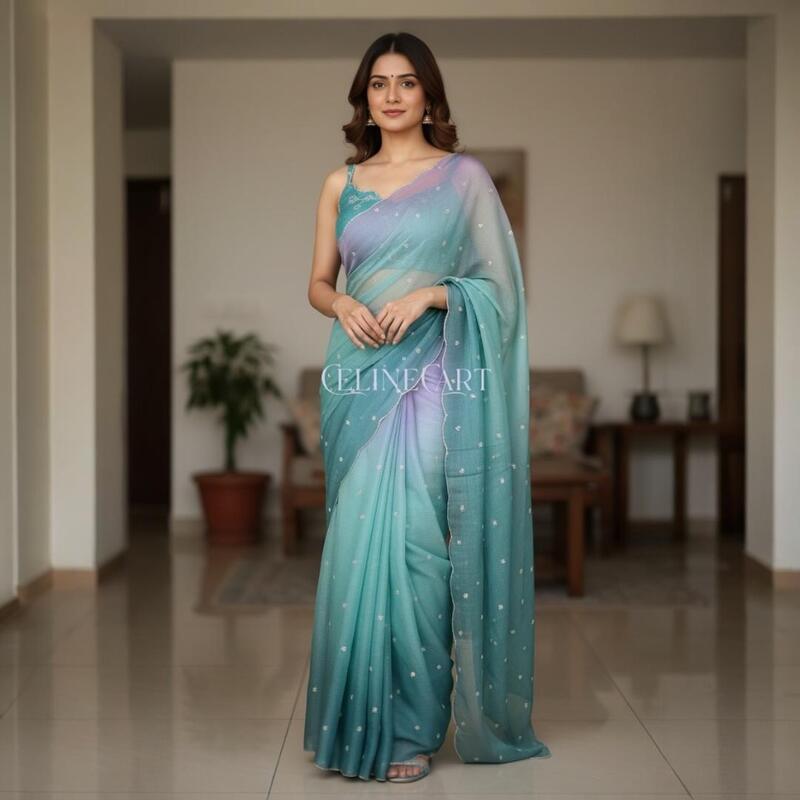 Ethereal Teal-Lavender Elegance Saree