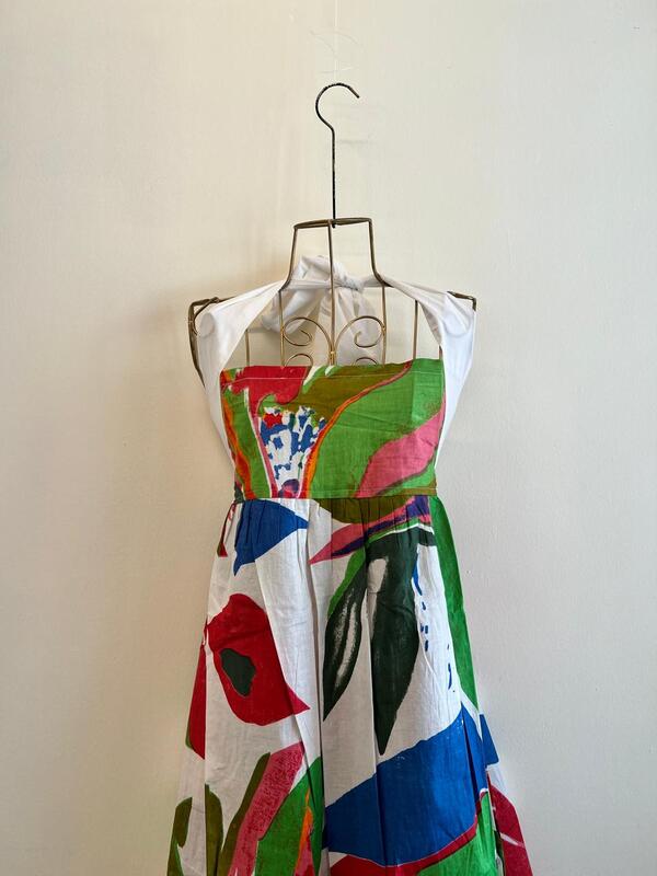 Hoor's Halter Neck Tube Dress - White & Colorful leaves