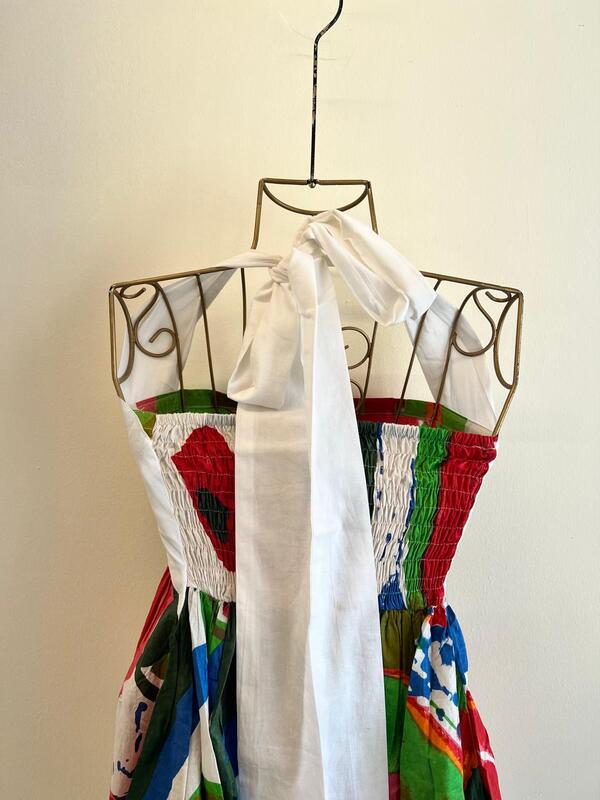 Hoor's Halter Neck Tube Dress - White & Colorful leaves