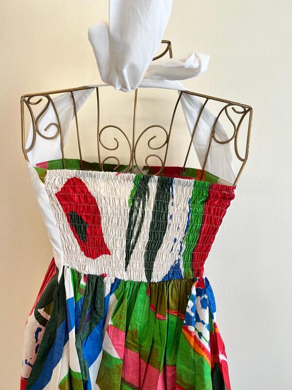 Hoor's Halter Neck Tube Dress - White & Colorful leaves