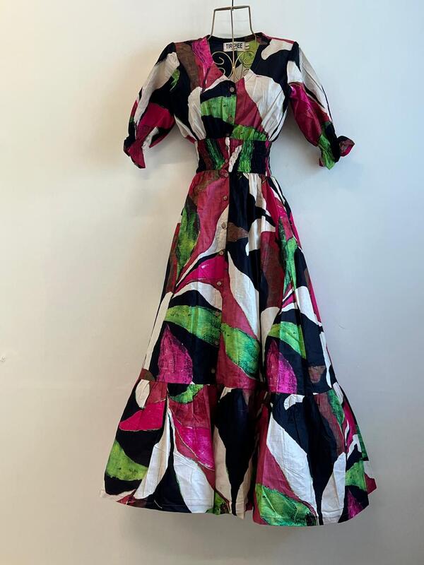 Vaani's Long Fit & Flare Dress - Black & Colourful Flowers