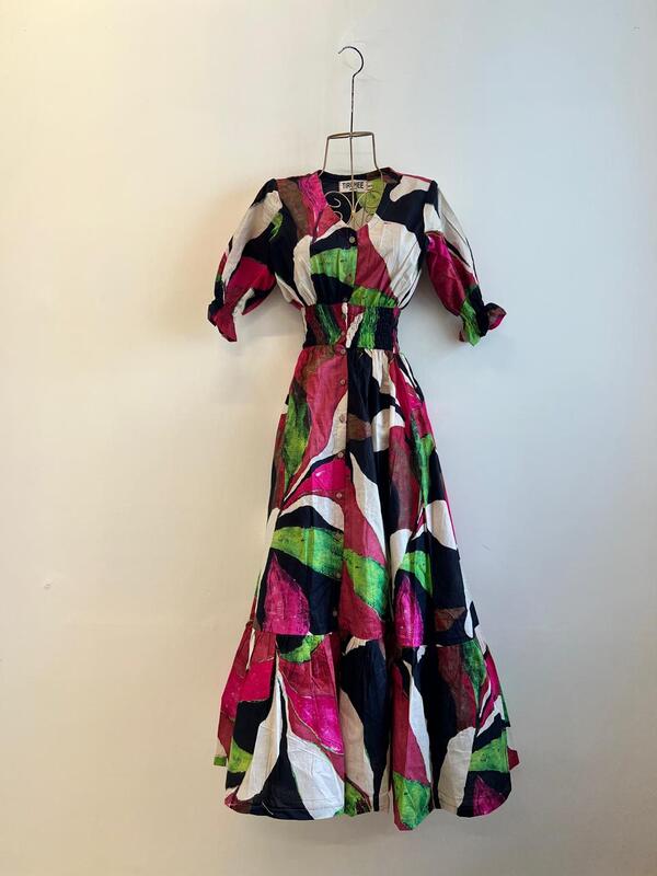 Vaani's Long Fit & Flare Dress - Black & Colourful Flowers