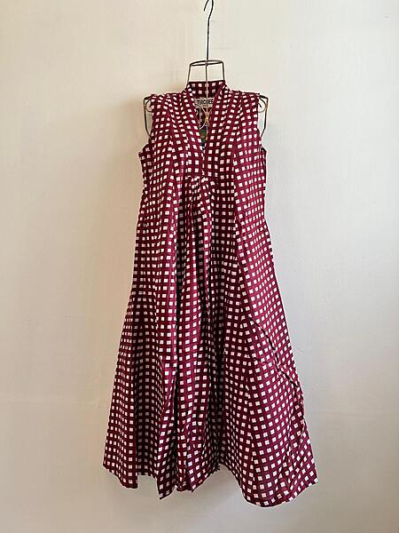 Charita's Everyday Sleeve Less Flare Dress - Maroon Gingham