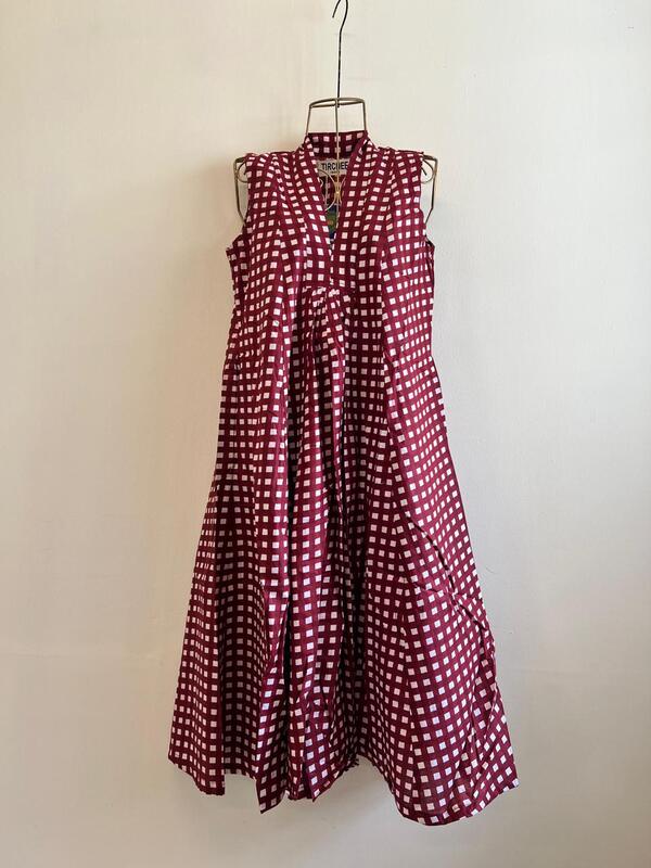 Charita's Everyday Sleeve Less Flare Dress - Maroon Gingham